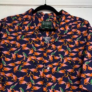 Gitman Bros Vintage Flamingo Bird Print Shirt Hawaiian Short Sleeve Mens XXL